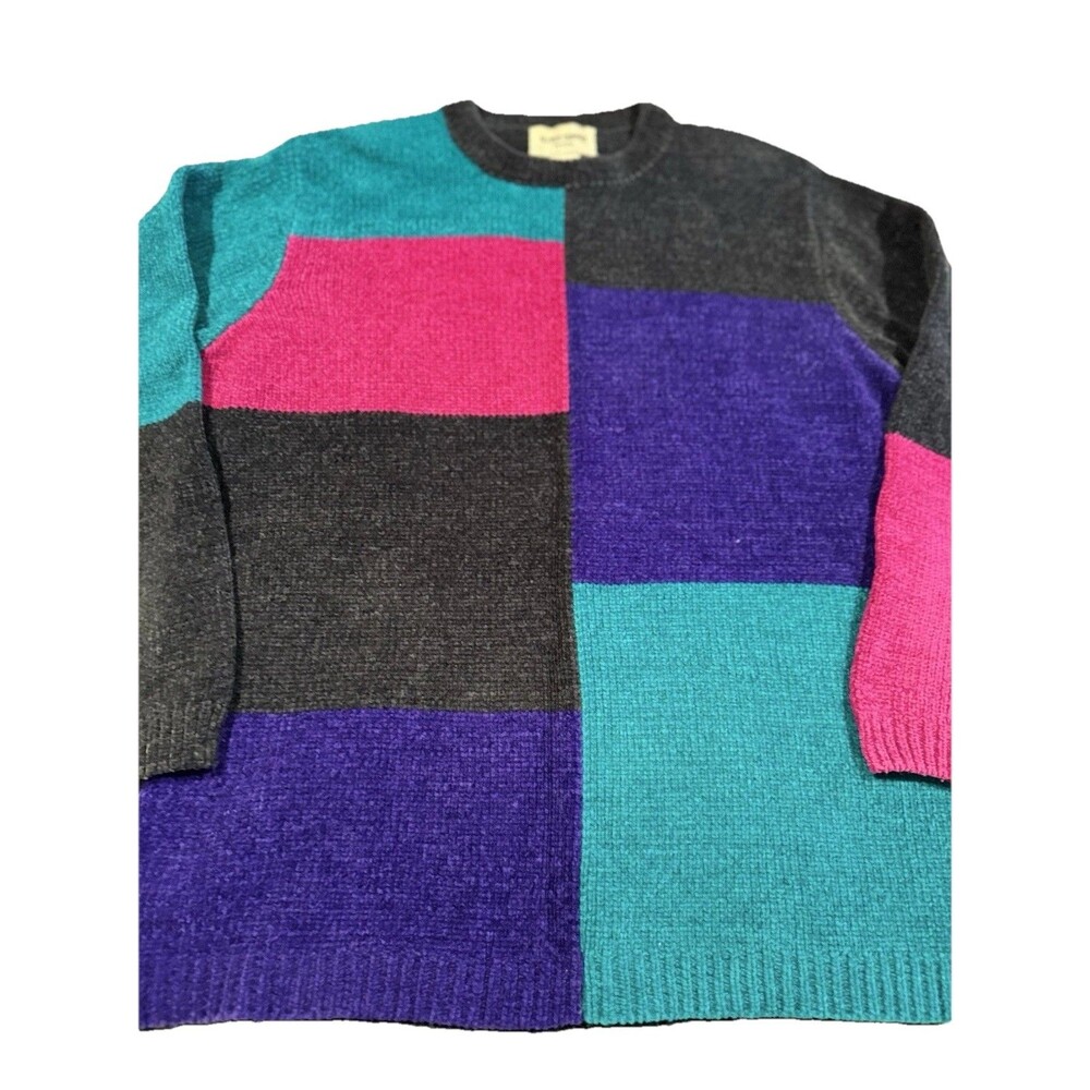 Vintage 90s 80s Alfred Dunner Color Block Chenille Sweater Women's Petite Medium - Picture 2 of 13